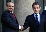 Afbud. Bahrains kronprins Salman bin Hamad Al Khalifa (tv) på besøg hos Franrkigs præsident Nicholas Sarkozy anden februar i år. Men i denne omgang springer han Europa-turen over. 