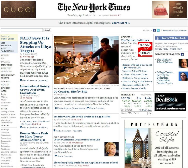 Betalingsmur. New York Times' strategi med at lave en såkaldt 'betalingsmur' på deres site fungerer ganske godt. 