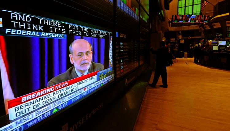 Tavshed. Der var for en sjælden gang tavshed på børsen på Wall Street, da Ben Bernankes pressemøde blev transmitteret. 