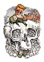 MATCH. Otto Dickmeiss tegner åndfuldt uden dog at skjule noget.  Illustration: Fra 'Rejsen til Gud' 