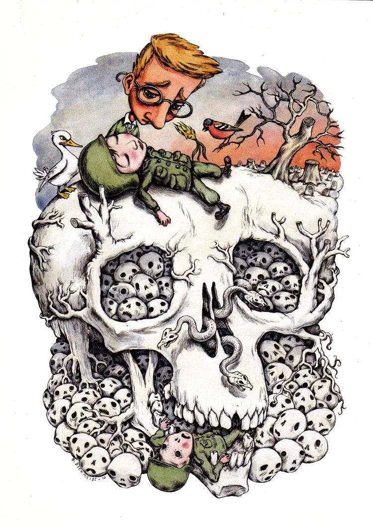 MATCH. Otto Dickmeiss tegner åndfuldt uden dog at skjule noget.  Illustration: Fra 'Rejsen til Gud' 