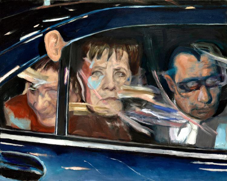 Glamour. Herbert Volkmanns malerier har ofte et pressefotoagtigt indhold. Nu kan hans værker ses på Galleri Tom Christoffersen.  PR-Foto 