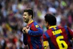Glæde. FC Barcelona's Gerard Pique jubler over sit mål. 