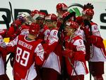 Succes. Det blev til sejre mod Letland og her Tyskland for de danske ishockeyspillere. 