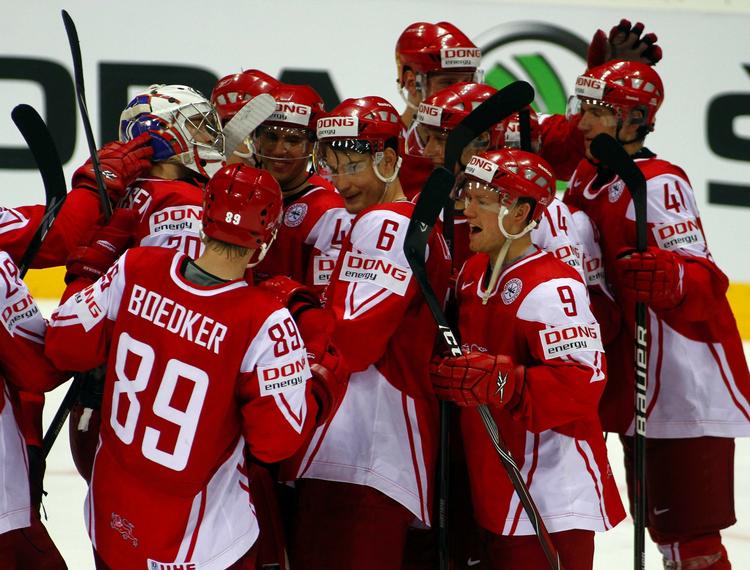 Succes. Det blev til sejre mod Letland og her Tyskland for de danske ishockeyspillere. 