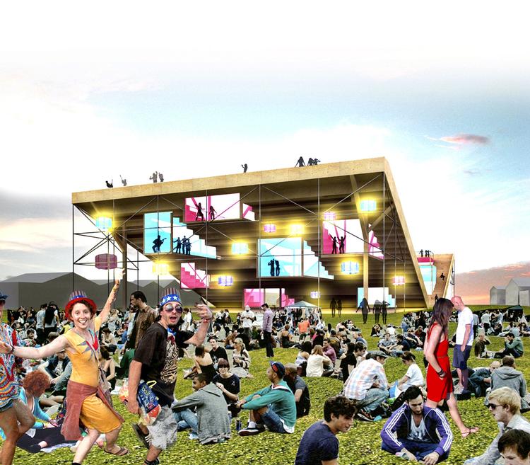 Mekka. De to kæmpetrapper er tænkt som et offentligt rum, hvor man kan udleve sin Roskildekreativitet til glæde for alle andre festivalgængere.