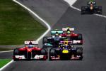 gæstevisit. Tidligt i løbet var Fernando Alonsos røde Ferrari fremme i front, men han endte uden for præmierækken. 