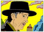 dylan. "Jeg blev født meget langt fra, hvor det var meningen jeg skulle være, så jeg er hele tiden på vej hjem..." Bob Dylan i Scorceses 'No Direction Home'. Tegning: Jørgen Saabye. 