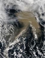 Dejavu. NASA har taget dette satelitfoto i går over Island. Det brune er, ja, aske. Og den er allerede i dag nået til Danmarks grænser. 