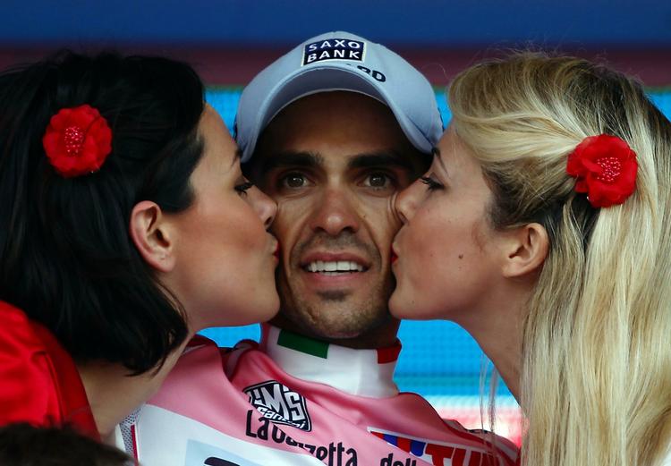 Kys-kys. Alberto Contador og hans holdkammerater mistede ikke på noget tidspunkt kontrollen over situationen. 