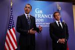 G8. Barack Obama og Nicolas Sarkozy på pressemødet efter G8-topmødet, som har fundet sted i det nordlige Frankrig i går og i dag. 