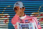 Triumf. Alberto Contador havde det store smil fremme efter sidste Giro-etape. 