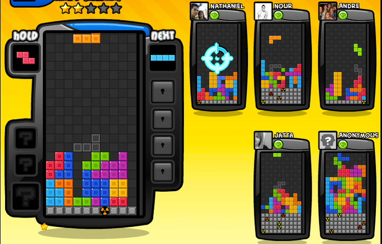 I Tetris Battle kan man spille mod op til fem modstandere samtidigt. Det er stærkt vanedannende. 