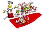 Køkultur. »At Legoland er blevet til Egoland, må de selv om. Grunden til, at jeg råber vagt i gevær, er den samfundsmæssige tendens, som 'Express pas' er udtryk for«, skriver Mattias Tesfaye. Tegning: Jørn Villumsen. 