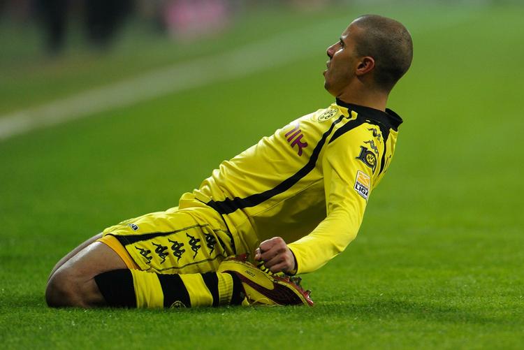 hjemvendt. Mohamed Zidan fejrer en scoring for Dortmund i kampen mod Bayern München 13. februar i år. Arkivfoto. 