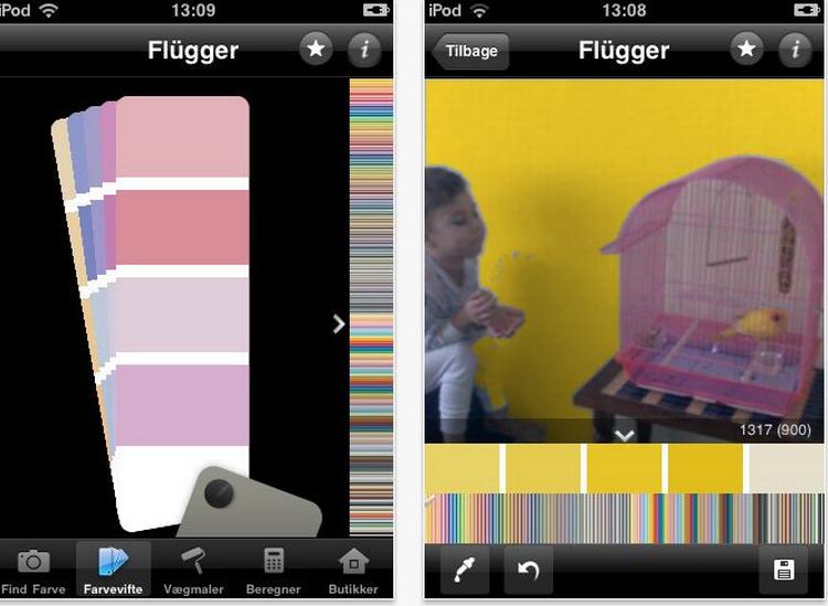 Flüggers Farveguide som iPhone app finder ikke de rigtige farver, men helt uanvendelig af app'en dog ikke. 