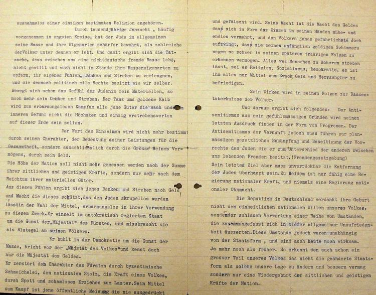 Unikt. Fire sider. Med et budskab, der ikke er til at misforstå: Jøder hører ikke til - nogen steder. Adolf Hitler efterlod ikke meget på skrift, men dette dokument skulle være the real deal. 
