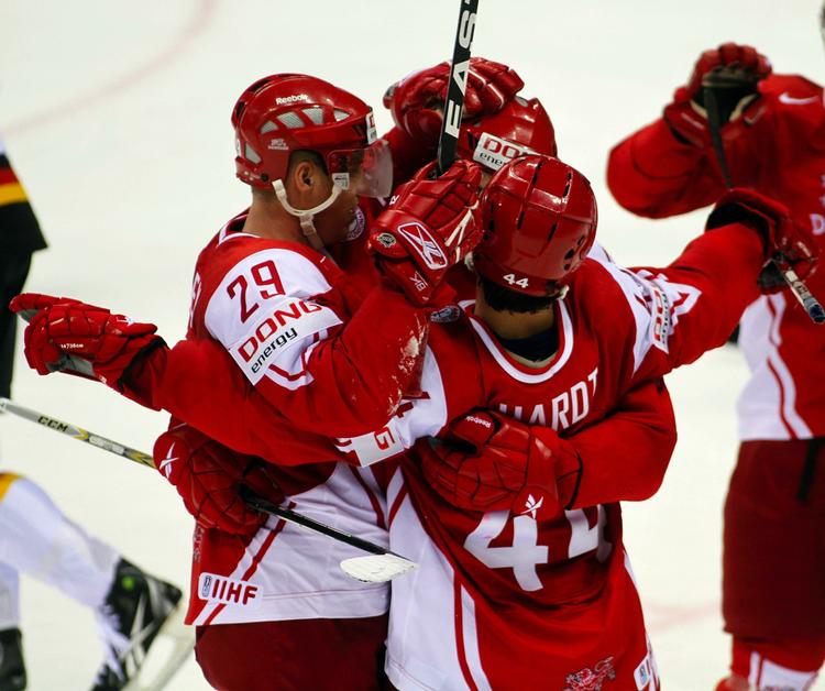 A-VM. Dansk scoring mod Tyskland ved ishockey-VM i Slovakiet i maj. 