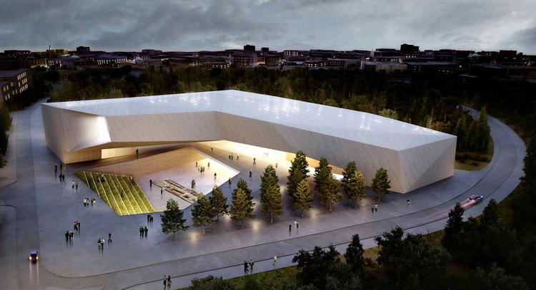 Tolerant? En model  af Museet for Tolerance i  Jerusalem, tegnet af det  israelske arkitektfirma Chyutin. Ifølge Wiesenthal Centeret er den nye bygning 'langt mere i tråd med de  økonomiske realiteter i verden i dag' og skulle kunne stå  færdig i løbet af tre-fire år. Illustration: Chyutin 