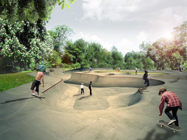 Tricks. Den tidligere verdensmester i skateboard Rune Glifbjerg har været med til at designe denne del af Fælledparkens nye skatepark, som indvies i morgen. PR-foto 