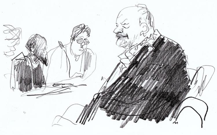 DØMT. Somalieren og Kurt Westergaard tegnet under byretssagen. 