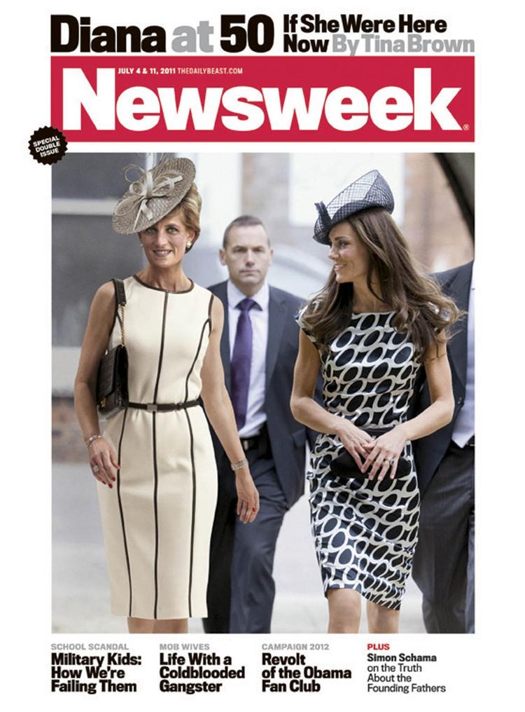 Manipulation. Newsweek-forsiden viser et billede af prinsesse Diana på slentretur med sin svigerdatter Kate Middleton. Billedet er naturligvis det rene fup, da Diana døde i 1997. 