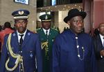 Topmøde. Nigerias præsident Goodluck Jonathan (t.h.) og de øvrige afrikanske ledere havde situationen i Libyen på dagsordenen, da de i dag mødtes til topmøde. 