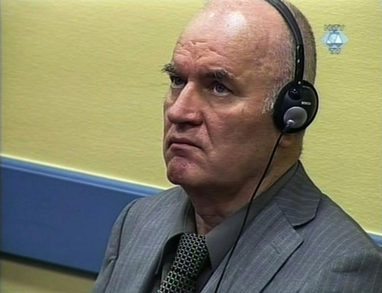 Sigtet. Ratko Mladic fotograferet ved sin første fremtræden i krigsforbryderdomstolen 3. juni. I dag bliver han bedt om at forholde sig til skyldsspørgsmålet. 