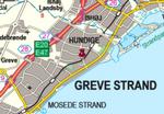 I eksemplet her har vi søgt på adressen Godsparken 20 i Greve. Området blev ramt af kraftig oversvømmelse i 2007. Adressen ligger bare 3,2 meter over havets overflade. Foto: Kort- og Matrikelstyrelsen. 
