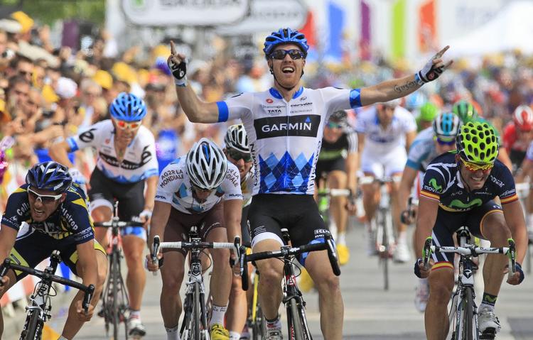 Gevinst. Det var Tyler Farrars første sejr i Tour de France. Han har nu vundet etaper i både Touren, Giroen og Vueltaen. 