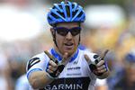 Vinder. Amerikaneren Tyler Farrar (Garmin-Cervélo) susede først over stregen på 3. etape i Tour de France. 