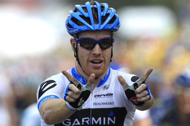 Vinder. Amerikaneren Tyler Farrar (Garmin-Cervélo) susede først over stregen på 3. etape i Tour de France. 