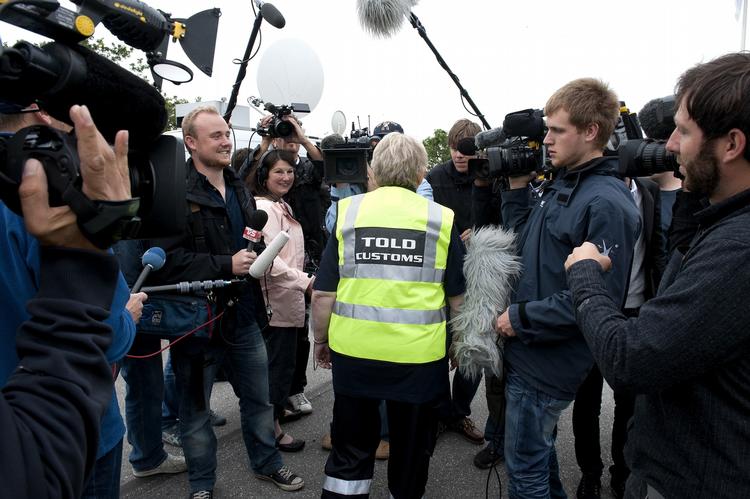 kontrol. Der var langt flere pressefolk end toldere i dag ved grænsekontrollen i Frøslev. 
