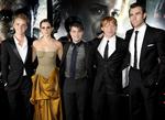Fra venstre: Tom Felton, Emma Watson, Daniel Radcliffe, Rupert Grint og Matthew Lewis poserer. 
