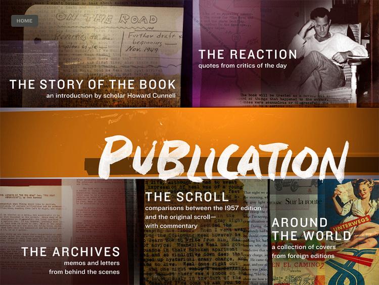 Digitalt. iPad-versionen af Jack Kerouacs klassiker er lækkert lavet, men byder i realiteten ikke på noget nyt. Her en side om udgivelsen. Illustration: Skærmdump 