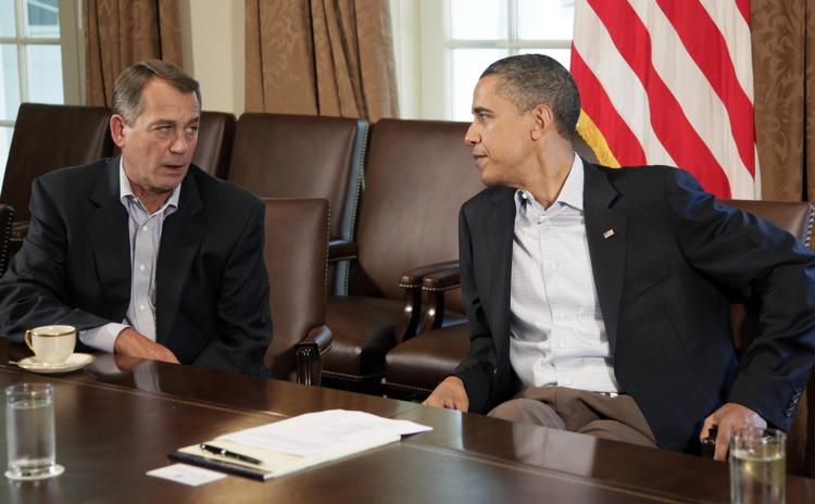 Umage. Den republikanske formand for Repræsentanternes Hus, John Boehner og præsident Barack Obama er ikke de bedste venner. Men de skal i fællesskab finde en løsning på USA's gældsproblemer. 