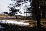 Demonstranterne tog opstilling i plantagen i fredags, fordi de vil forhindre opførelsen af et testcenter for kæmpevindmøller i området.Etableringen af testcentret kræver, at der fældes træer. 