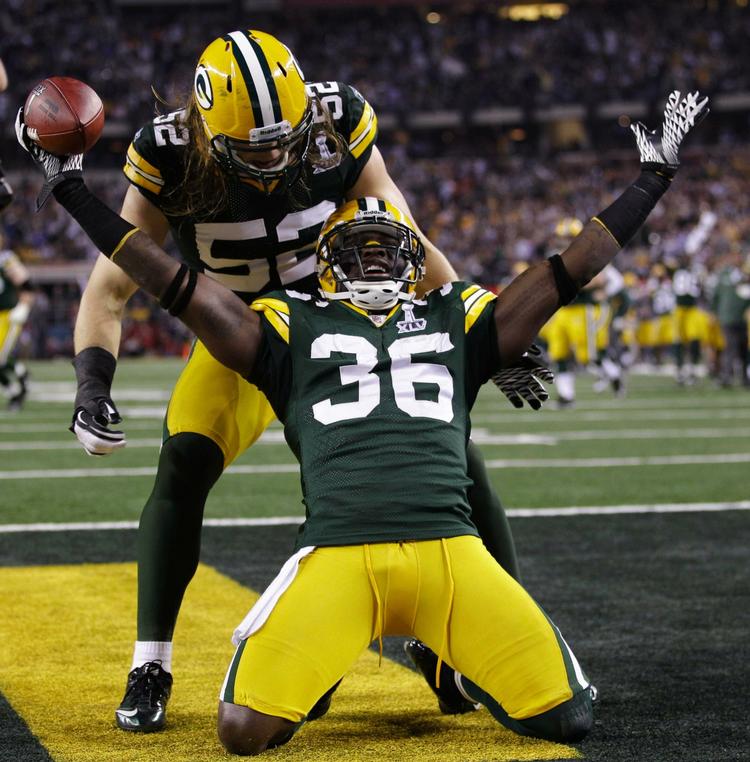 touchdown. Clay Matthews /52) jubler sammen med Nick Collins efter en touchdown. 