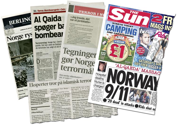 Terror. Flere aviser havde al-Qaeda inde i billedet, dagen efter terrorhandlingen i Norge. Illustration: Kaspar Busch (arkiv) 