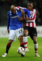 kontroversiel. El Hadji Diouf i kamp for Glasgow Rangers tidligere i år mod PSV Eindhoven. 