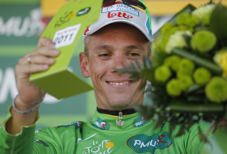 skifte? Philippe Gilbert i Tour de France i den grønne pointtrøje, som han senere måtte aflevere. Belgieren overvejer et holdskifte oven på sammenlægningen af Omega Pharma og Quick Step. 