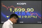 Nedtur. En aktiehandler i Sydkorea kan konstatere, at landets børs er åbnet med et fald på 3,29 procent. 