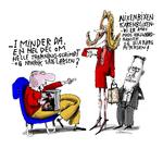 Fiktion. 'Falske stemmer' handler om den stilfulde formand for 'Arbejderpartiet'. Hvor meget kan man tillade sig under dække af fiktion? Tegning: Jørn Villumsen 