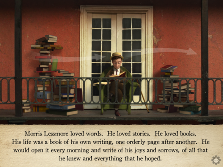 Det visuelle udtryk er smukt og de lettere abstrakte opgaver matcher fortællingen rigtig godt i The Fantastic Flying Books of Mr. Morris Lessmore 
