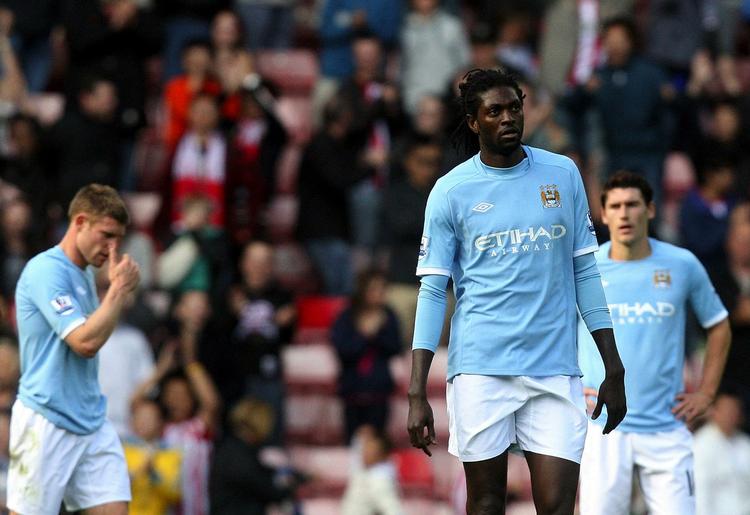 Utilfreds. Emmanuel Adebayor er en af flere Manchester City-spillere, der har luftet sin utilfredshed med manager Roberto Mancinis dispositioner. Arkivfoto. 