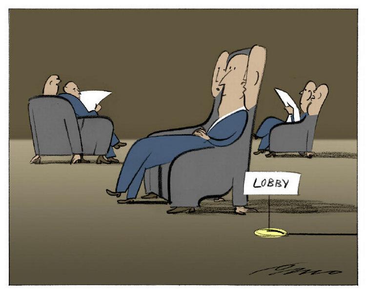 Lobbyisme. Antallet af lobbyister langt overstiger antallet af politikere, skriver S-politikere. Tegning: Per Marquard Otzen. 