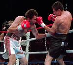 nedtur. Oscar De La Hoya (th) brækker næsen på Genaro Hernandez i en WBO-titelkamp i 1995 i Las Vegas. 