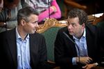 Uenighed. Morten Østergaard (th.) nægter at lægge stemmer til Socialdemokraternes forslag om kandidatpant. 