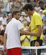 Exit. Juan Martin Del Potro (t.h.) tabte efter ni US Open-sejre i træk til Gilles Simon. 