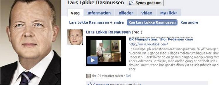 Fjernet. Sådan så statsministerens Facebook-profil ud, inden Venstre fik fjerne linket til Youtube-klippet. 